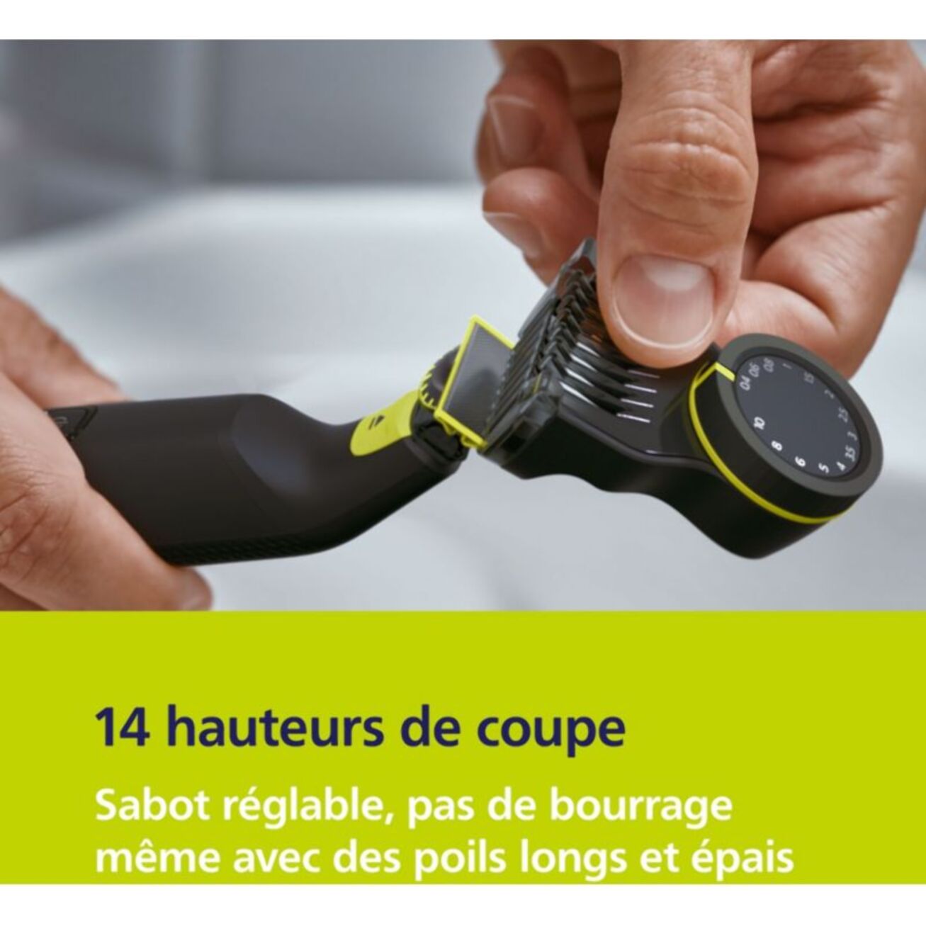 Tondeuse multi usages PHILIPS OneBlade QP6542/15, molette réglable, 14 hauteurs de coupe, précision 0,4 mm, autonomie 90 mn