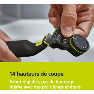 Tondeuse multi usages PHILIPS OneBlade QP6542/15, molette réglable, 14 hauteurs de coupe, précision 0,4 mm, autonomie 90 mn