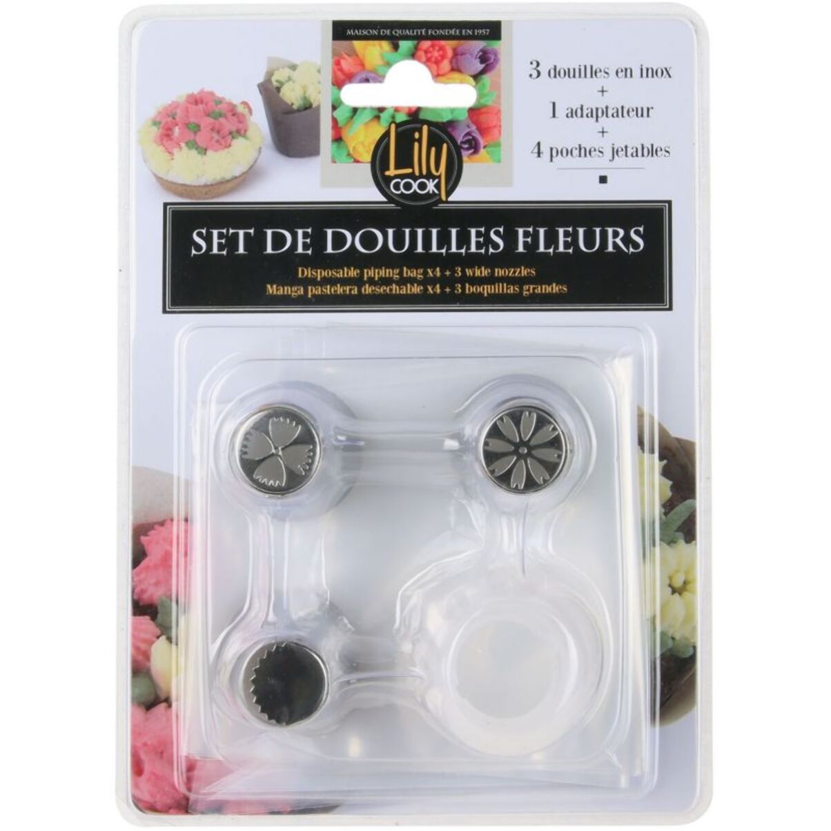 Poche à douilles LILY COOK jetable x4 et 3 douilles larges m18