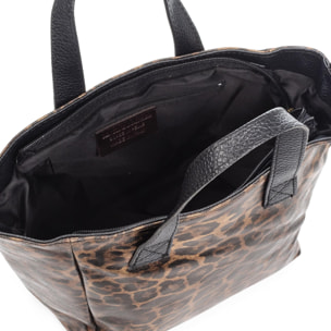 Cassandra bolso tote mujer. Piel auténtica Gamuza, animal print leopardo, lacado brillante.