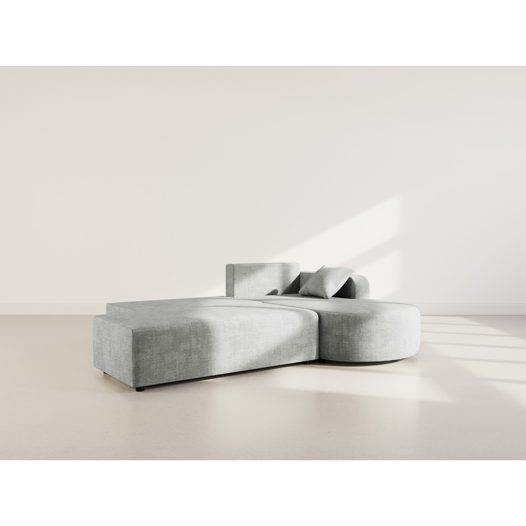 Miro - Canapé d'angle droit 4 places convertible avec coffre en velours texturé - Gris