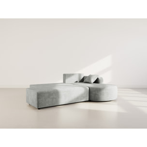 Miro - Canapé d'angle droit 4 places convertible avec coffre en velours texturé - Gris