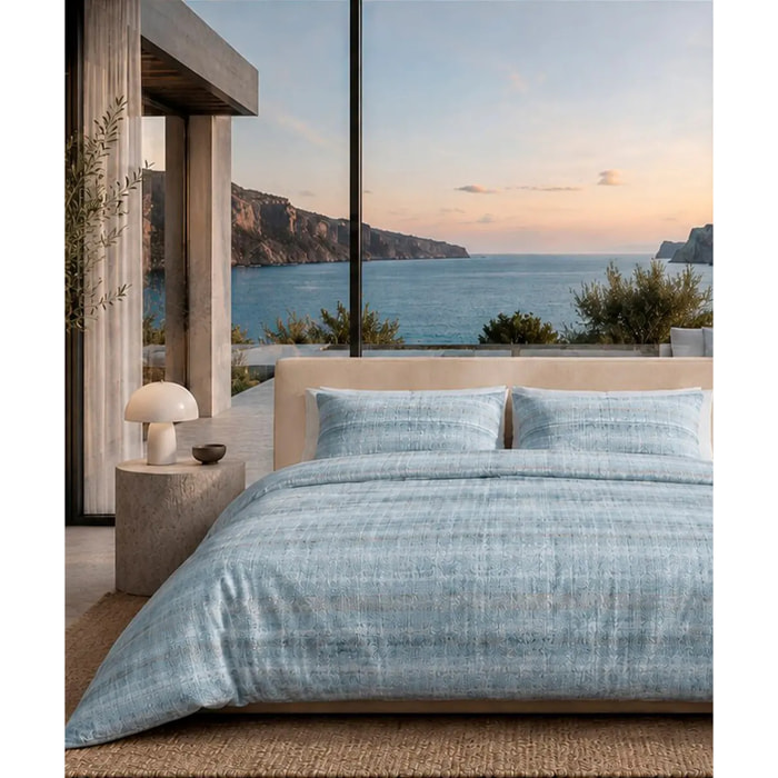Parure Copripiumino Trama Azzurro in Cotone 100% Made in Italy, Stampa Digitale HD