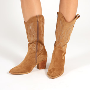 Stivali texani in simil pelle scamosciata con ricamo