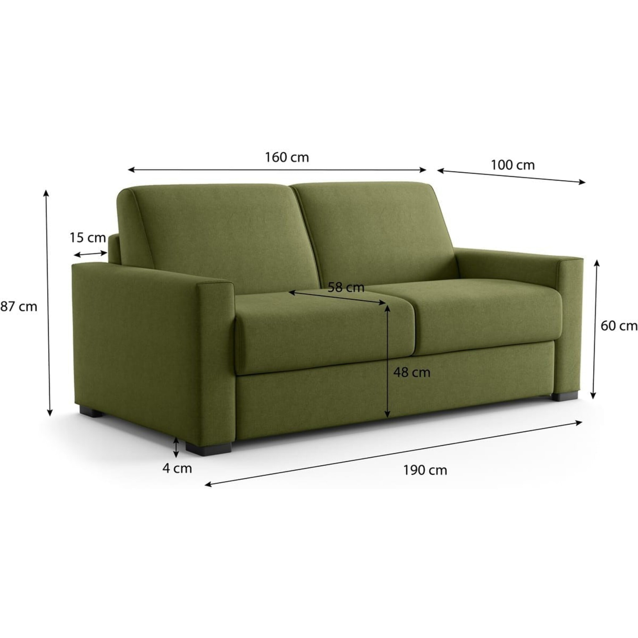 Canapé droit convertible 3 places en tissu chenille - ouverture express - ANZIO