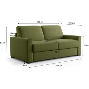 Canapé droit convertible 3 places en tissu chenille - ouverture express - ANZIO