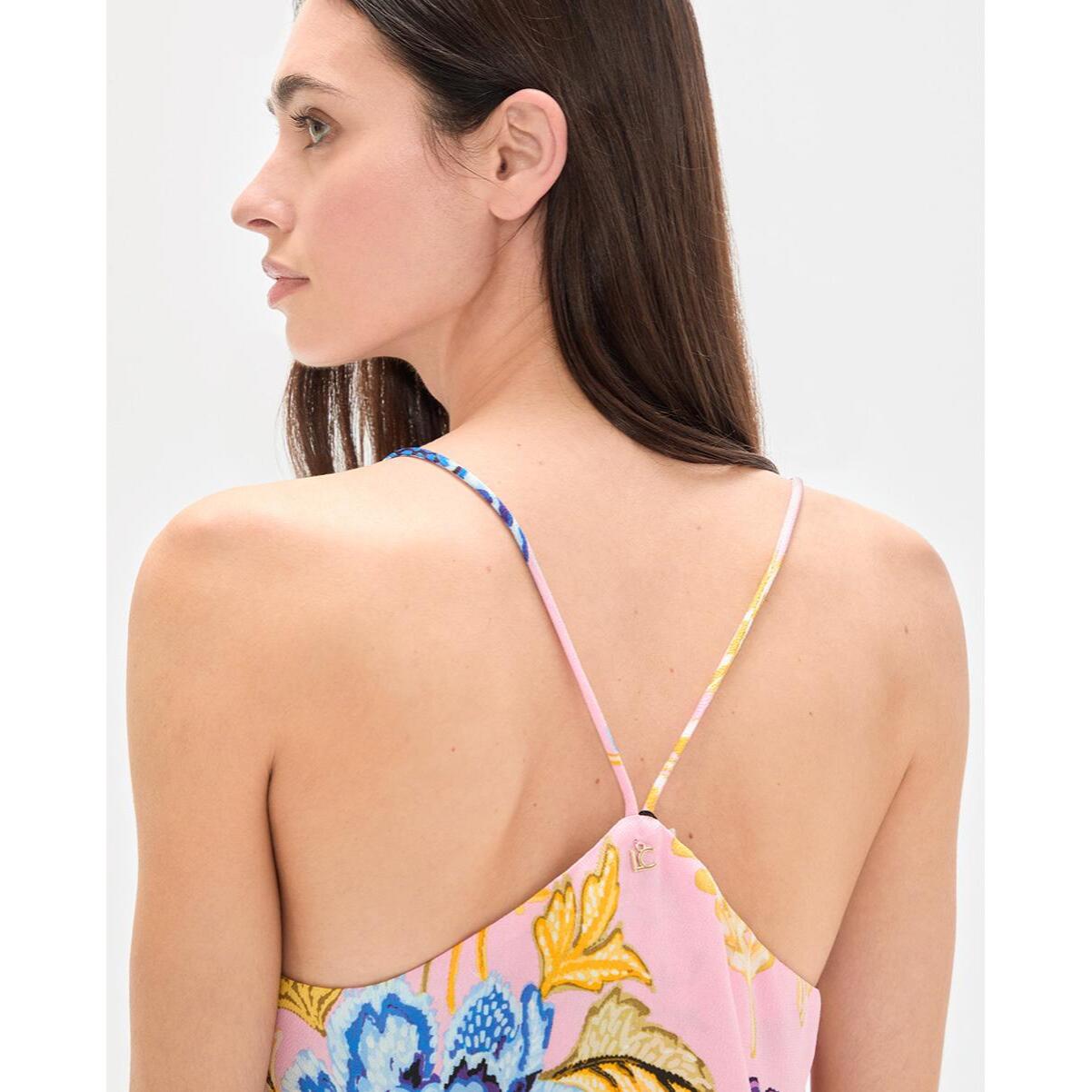 Top in pizzo satinato stampato
