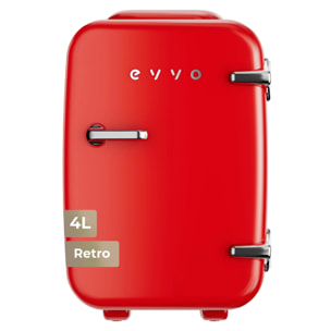 EVVO F4 Mini nevera retro roja 4L, portátil 12V/220V, frío y calor, silenciosa, para cremas, maquillaje, coche y oficina