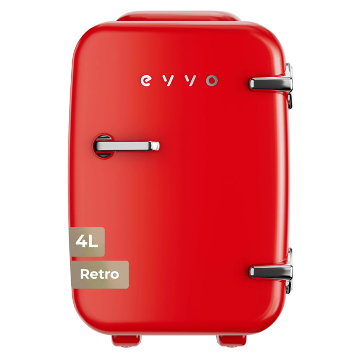 EVVO F4 Mini nevera retro roja 4L, portátil 12V/220V, frío y calor, silenciosa, para cremas, maquillaje, coche y oficina