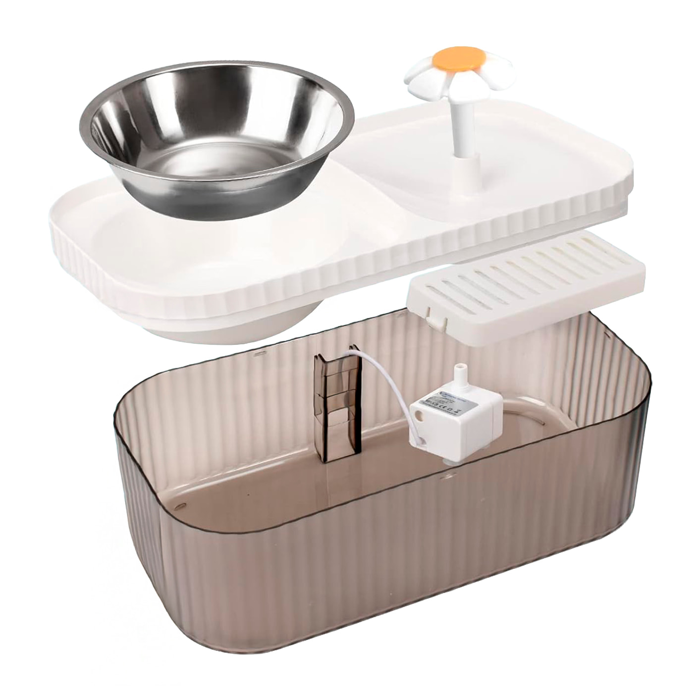 Nutrimento e abbeveratoio per animali domestici con una capacità di 3 litri e pompa d'acqua.