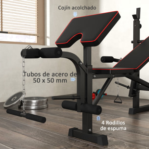 Banco de Musculación Plegable Banco de Pesas con Soportes para Barra Regulables y Respaldo Ajustable para Entrenamiento Completos de Cuerpo en Casa Gimnasio Negro