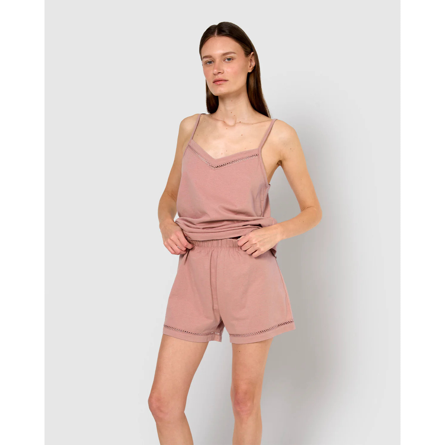 Pigiama corto cotone sfilatura spalline rosa