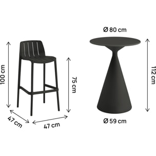 Table et chaises hautes de bistrot empilables "Vaena" - 2 places - Noir