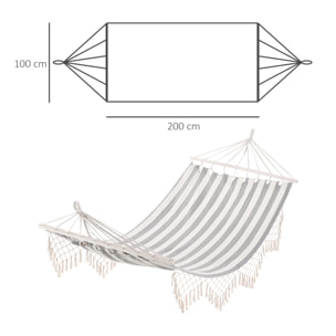 Hamaca de Jardín 200x100 cm Hamaca Colgante con Travesaños de Madera Carga 120 kg para Patio Terraza Balcón Camping Gris y Crema