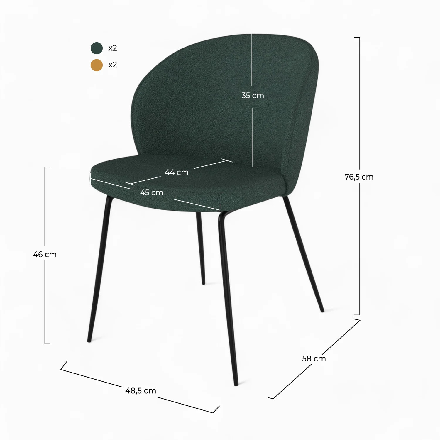 Pack 4 chaises en tissu bouclé jaune et vert - Groom