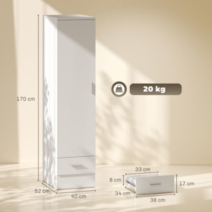 HOMCOM Armario Dormitorio Moderno, Armario Ropero con Barra para Colgar, Cajón, Estante Superior, 40x52x170 cm, Blanco