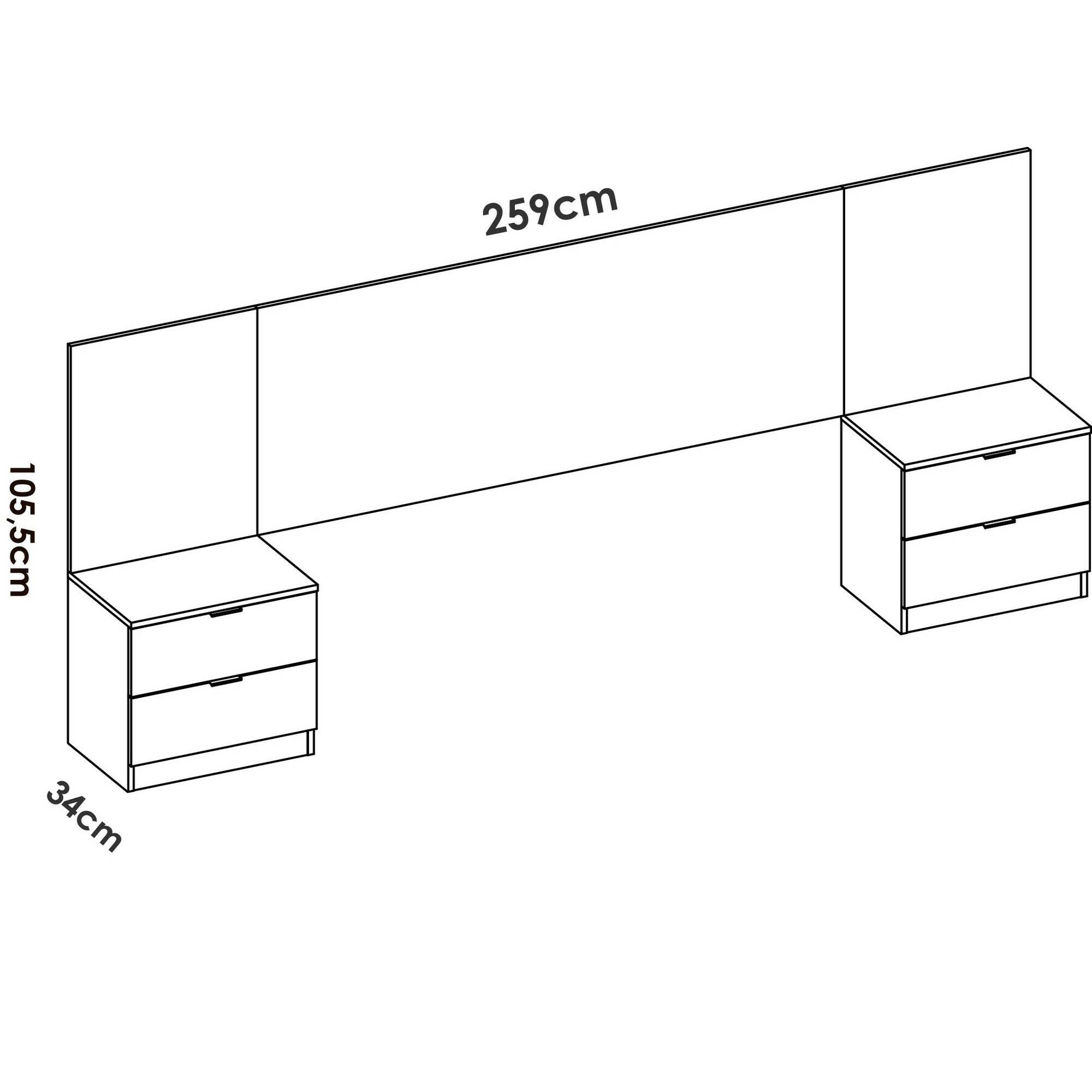 Testiera letto Dujuan, Spalliera, Testata per camera da letto, Poggiatesta, 259x34 h106 cm, Bianco e Rovere