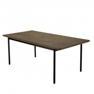 ALMA - Table à manger rectangulaire marron foncé 200x100cm pieds métal noir