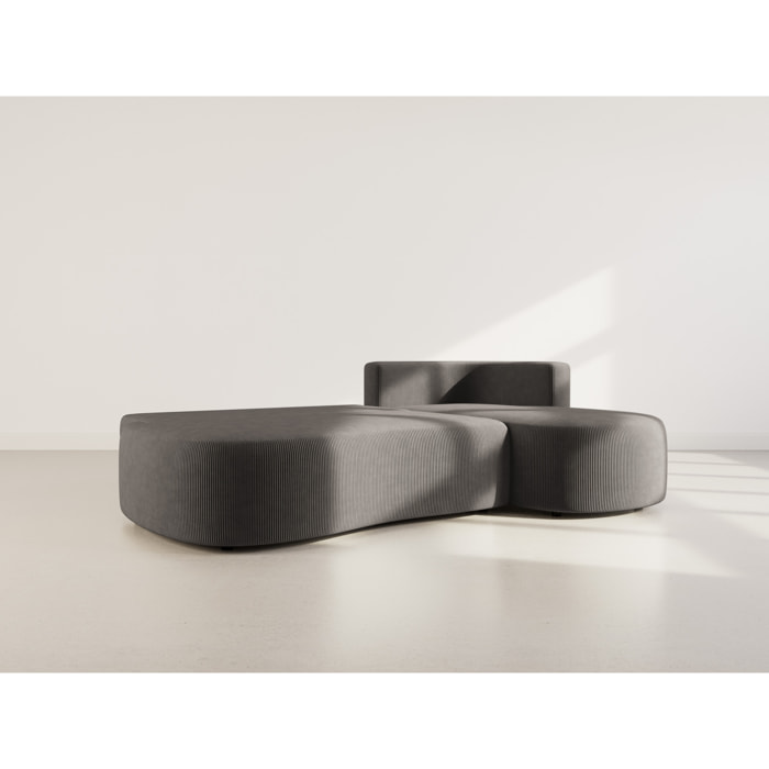 Mahina - canapé d'angle droit 4 places convertible avec coffre en velours côtelé - Gris foncé