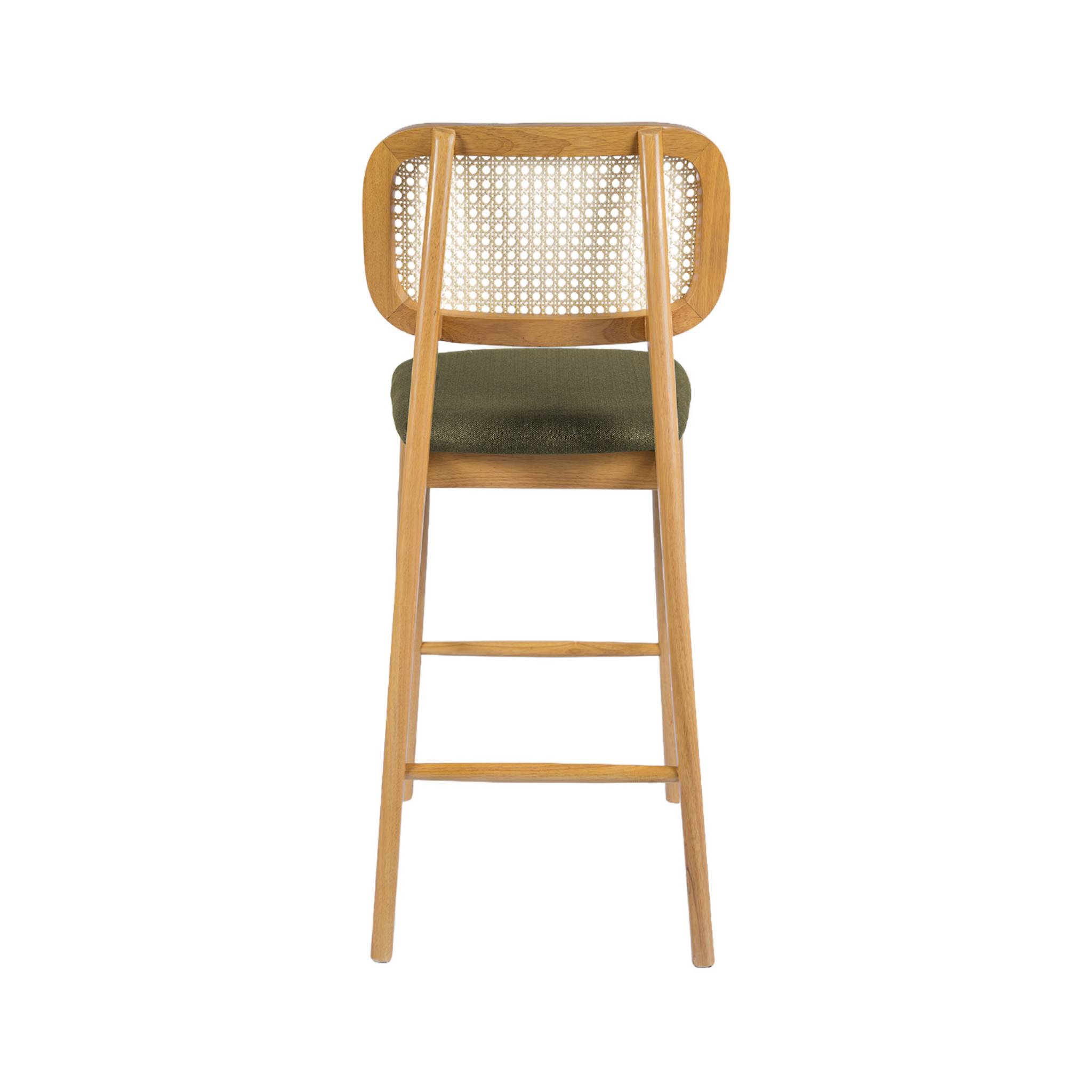 Tabouret de bar bois d'hévéa cannage et tissu 66,5cm (lot de 2) MANI