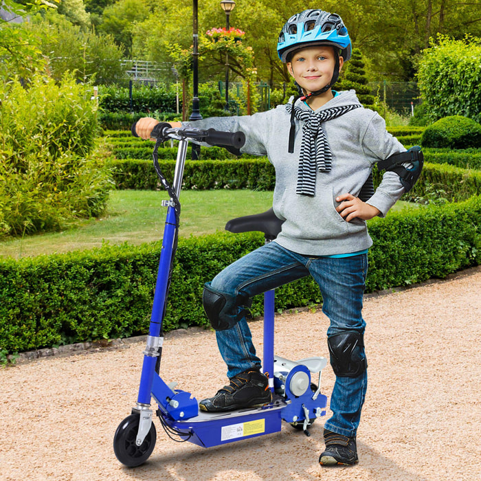 Trottinette électrique 120 W pliable pour enfant de 7 à 12 ans hauteur guidon et selle réglable 10 Km/h max. bleu