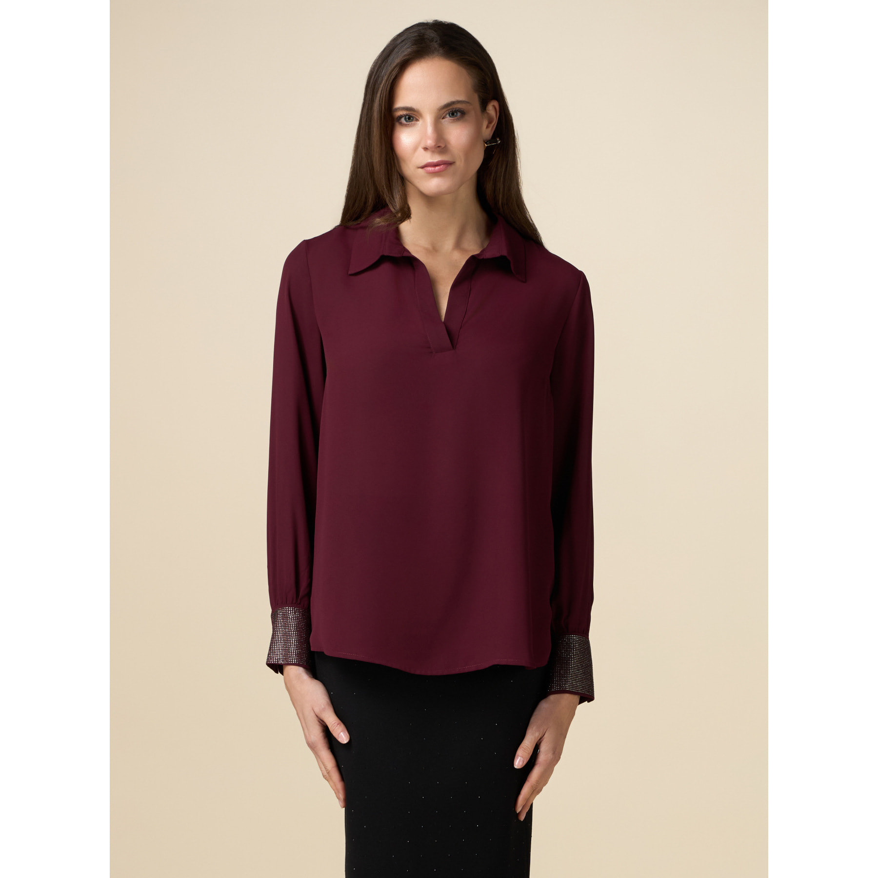 Oltre - Blusa in georgette con cristalli - Bordeaux