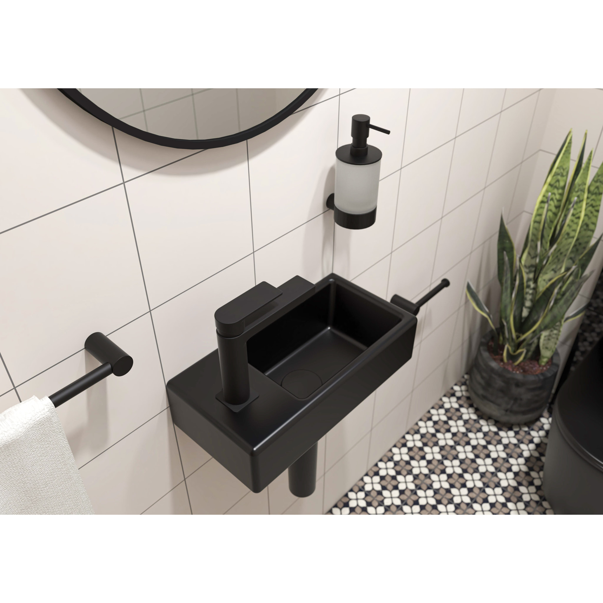 Brevis Lave-mains suspendu avec trou pour robinetterie à gauche, 40,5x20,5x10,5cm, noir (SATBRE4020SLBKM)