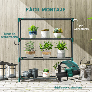 Juego de 2 Soportes para Plantas de 4 Niveles para Interior y Exterior, Estanterías para Plantas de Acero con Conectores para Fácil Montaje, Estantes para Macetas, Jardín, Balcón, Verde