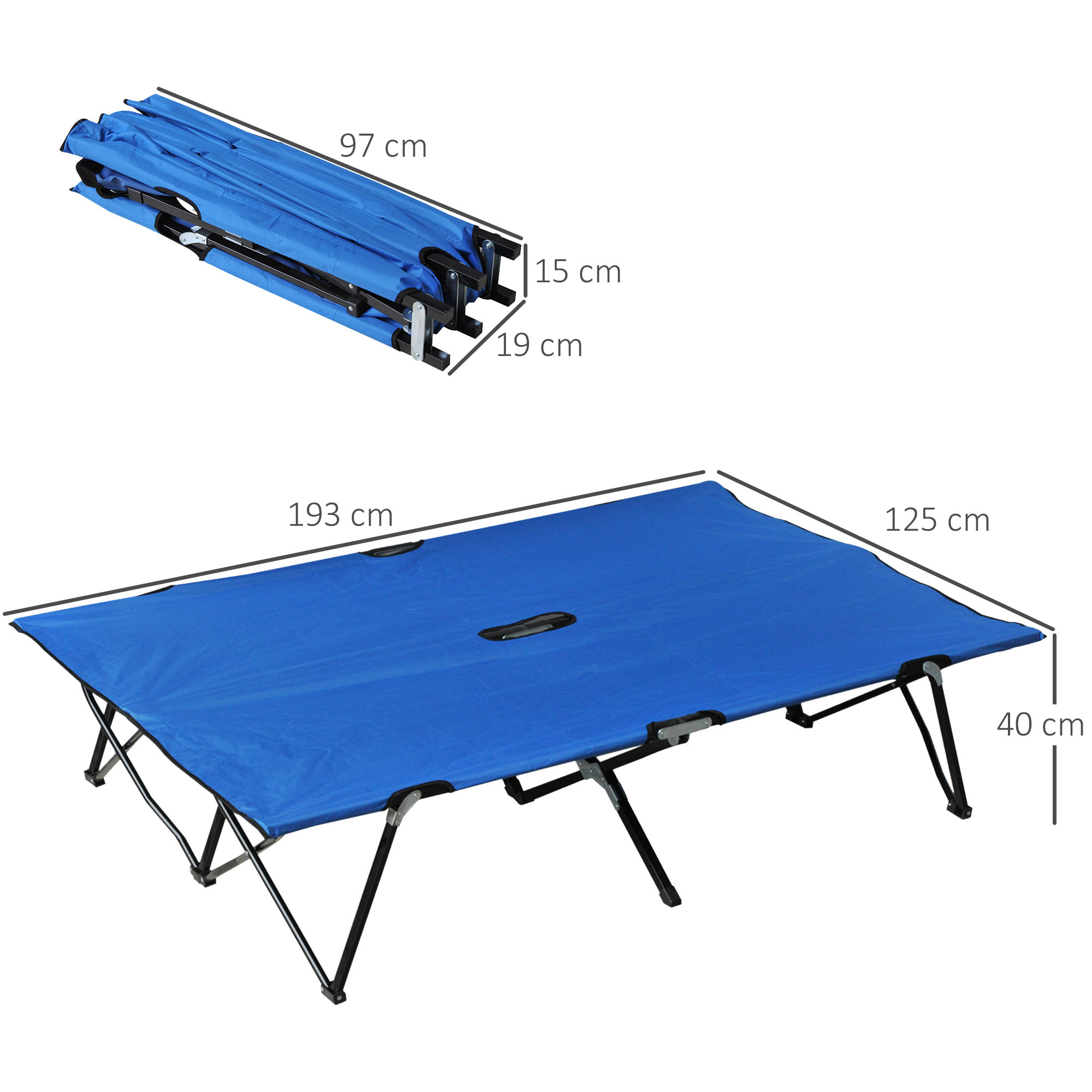Cama de Camping Plegable Cama de Acampada con Bolsa de Transporte y Marco Metálico Carga 136 kg para Playa Senderismo 193x125x40 cm Azul