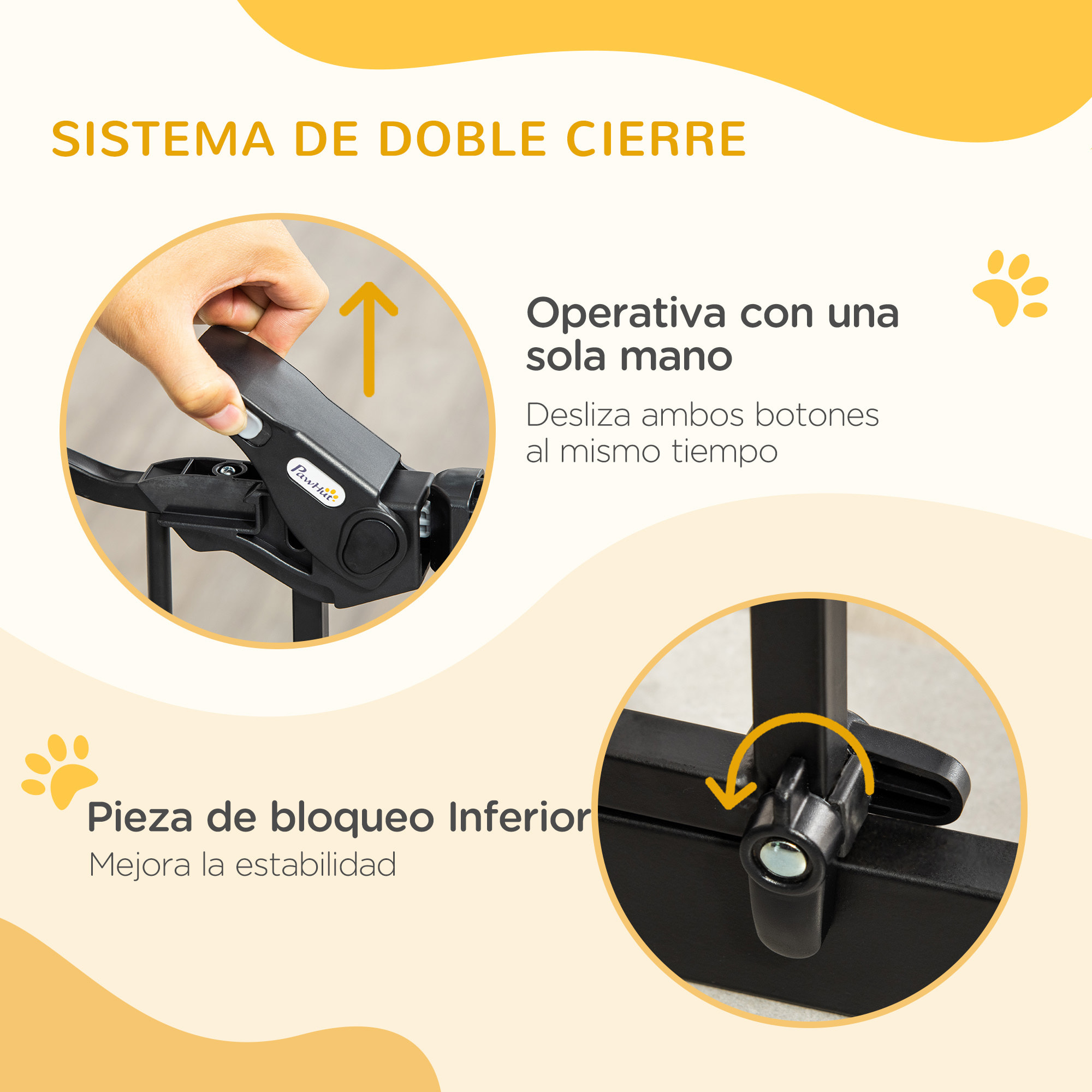 Barrera de Seguridad para Perros Barrera para Mascotas Extensible con Puerta Pequeño Cierre Automático y Sistema de Doble Bloqueo para Puerta Pasillo Escalera 74-80x76,2 cm Negro