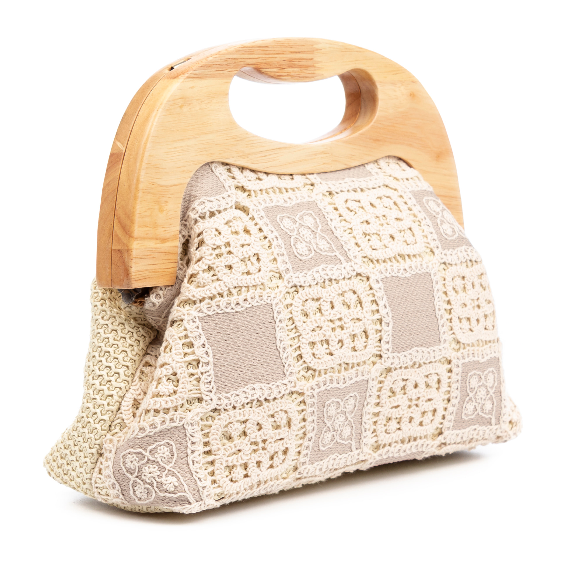 Barbaira Borsa a mano Donna. Realizzata in legno naturale e cotone.