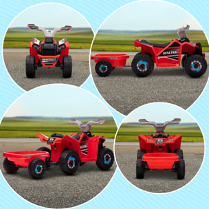 Quad Eléctrico para Niños con Remolque a Batería 6V Coche Eléctrico Cuatrimoto para Niños de 18-36 Meses con Velocidad 2,5 km/h Carga 25 kg 106x41,5x48,5 cm Rojo