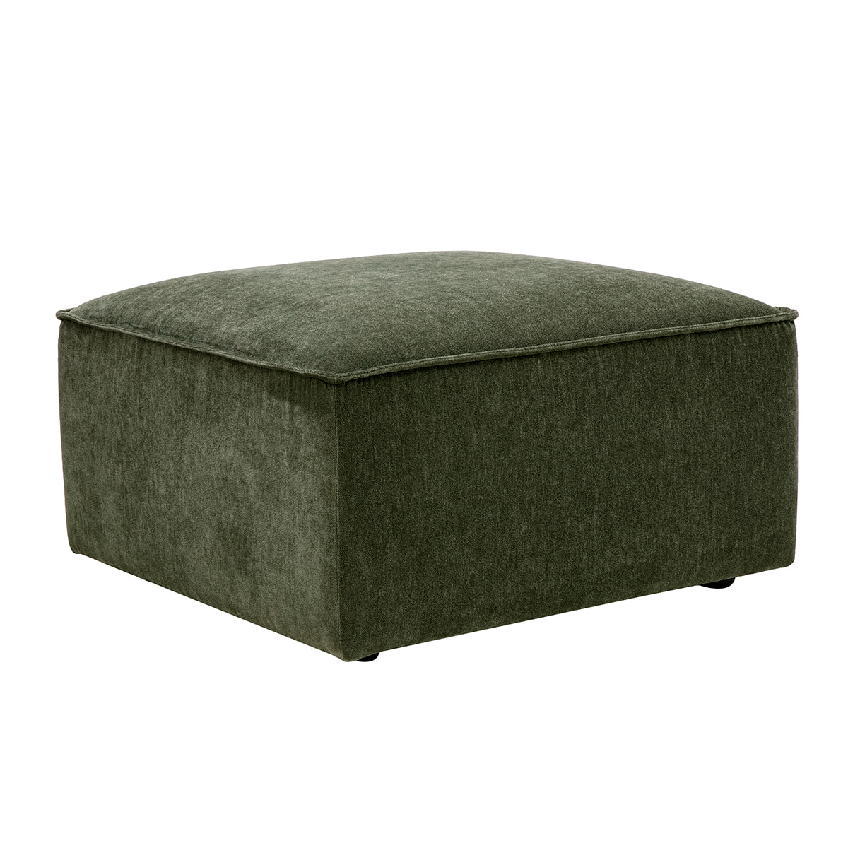 Pouf repose pieds en tissu effet velours vert kaki KERRY