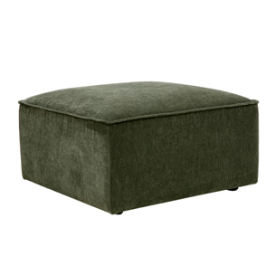 Pouf repose pieds en tissu effet velours vert kaki KERRY