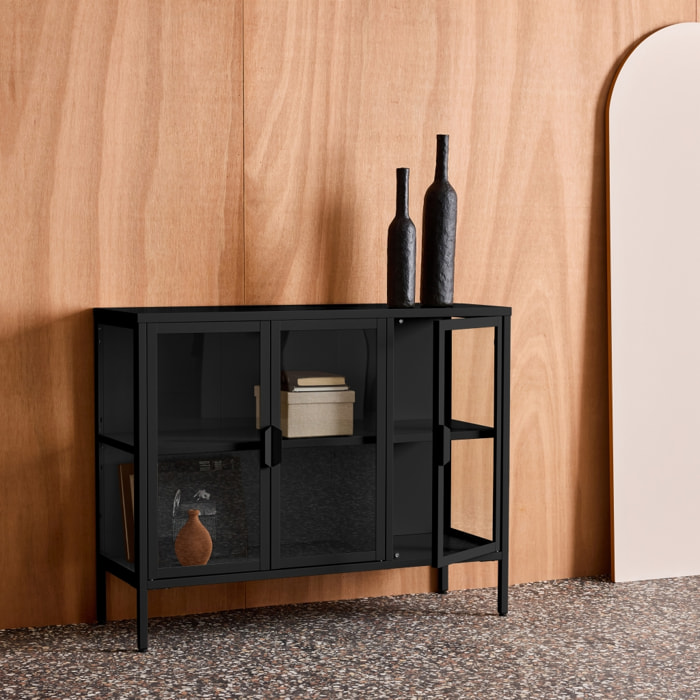 Buffet industriel métal et verre trempé 3 portes 100cm ARKANSAS