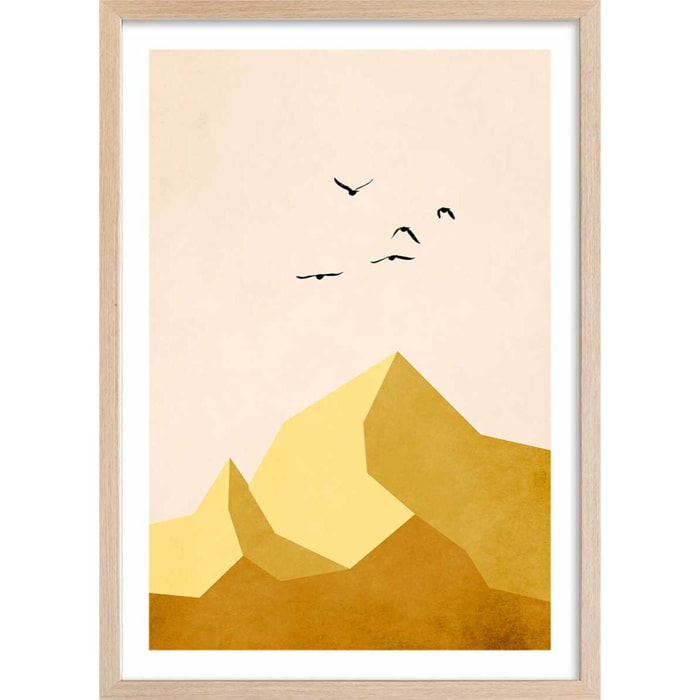 Affiche graphique ""Zugspitze Montagne"" Affiche + cadre en bois - Chêne