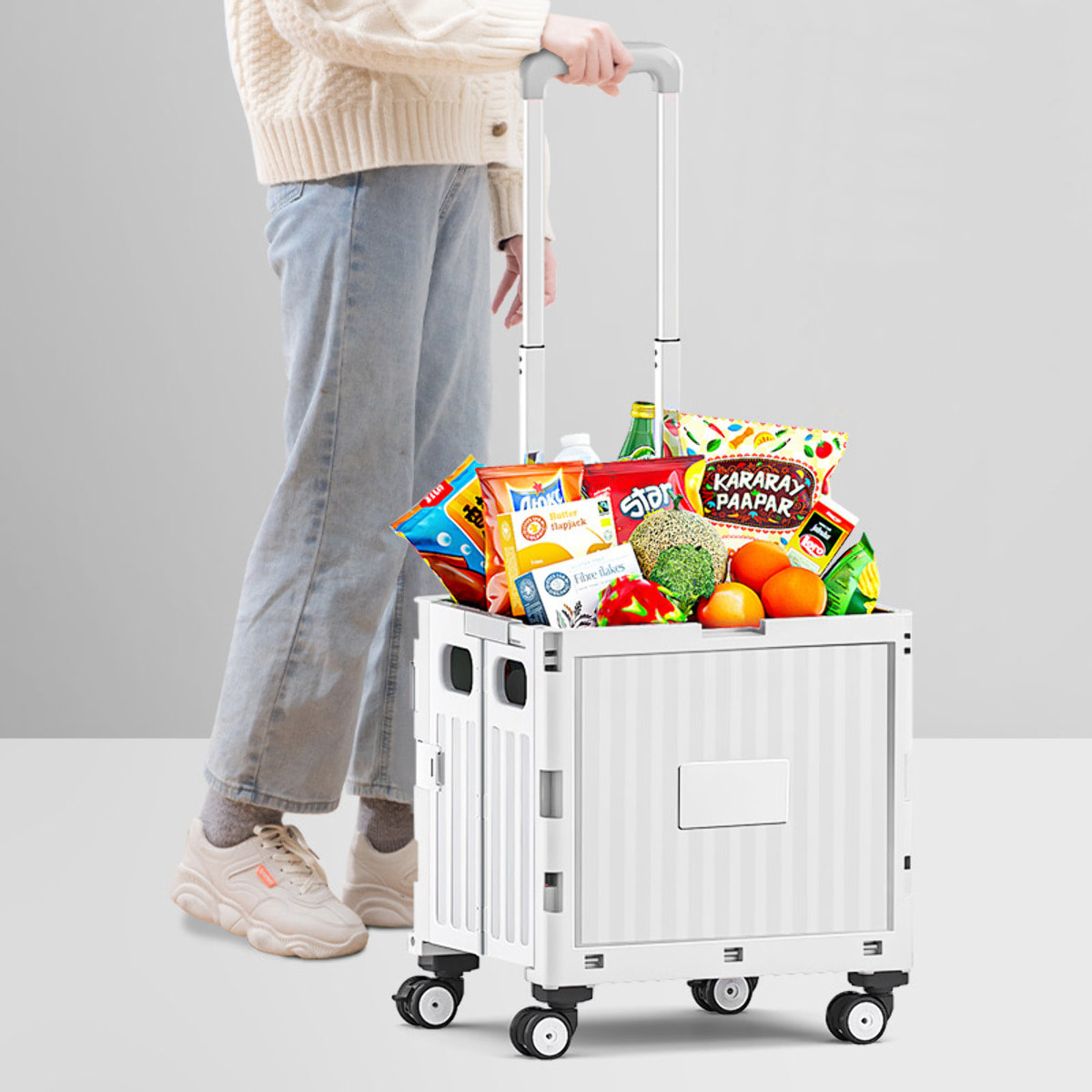 Carrito de almacenaje Plegable 41 × 34,4 × 96,5 cm con 4 ruedas giratorias de 360º color Gris-42L