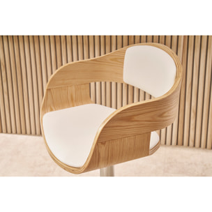 Tabourets de bar design réglables en polyuréthane blanc et bois clair (lot de 2) EUSTACHE