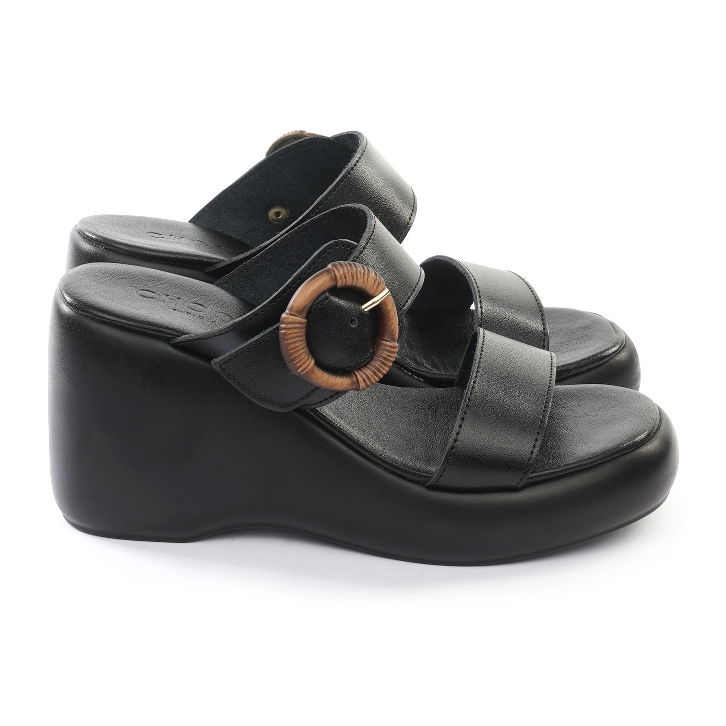 SANDALO ZEPPA DOPPIA FASCIA VERA PELLE NERO