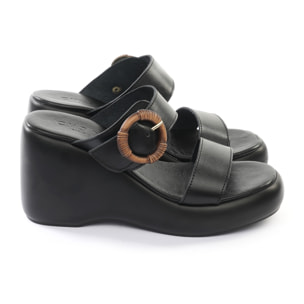 SANDALO ZEPPA DOPPIA FASCIA VERA PELLE NERO
