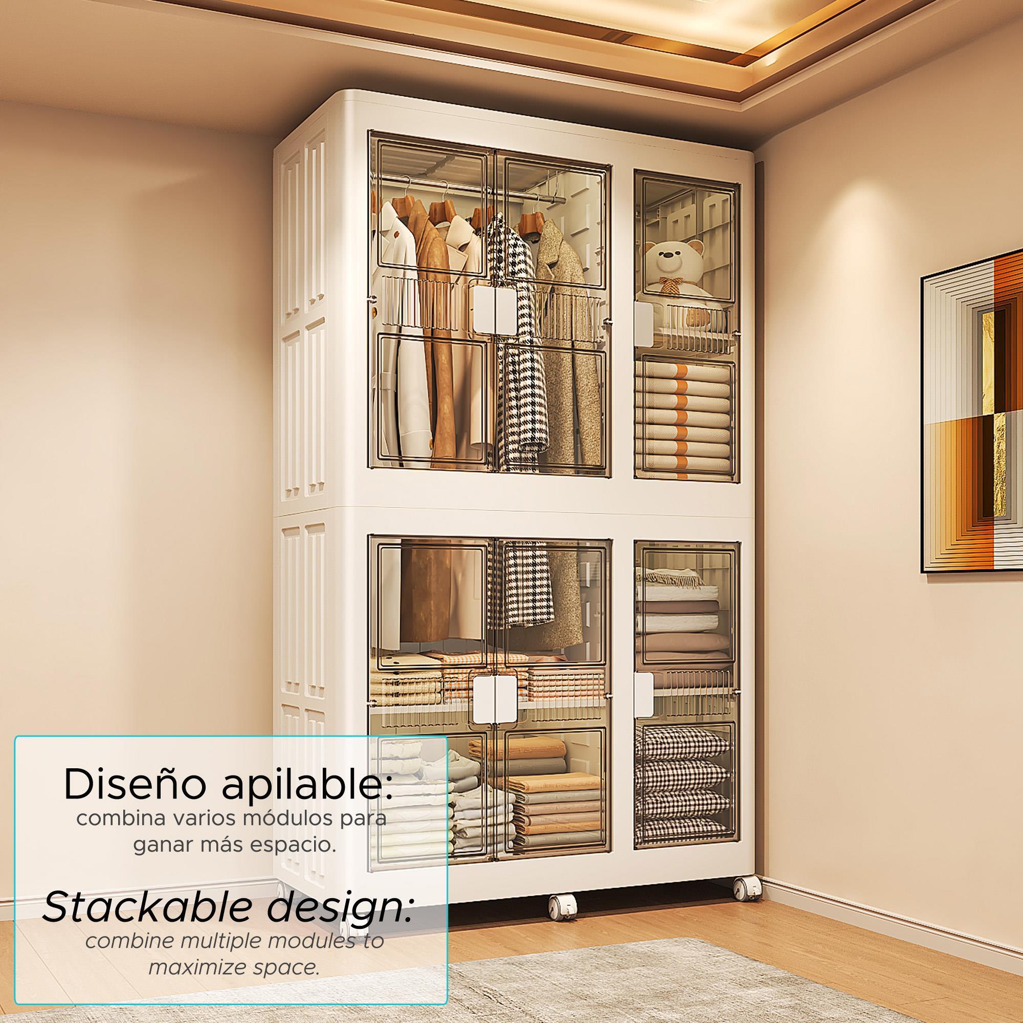Armario plegable con Ruedas y 2 Compartimentos en color Blanco 100×46,5×96,5cm