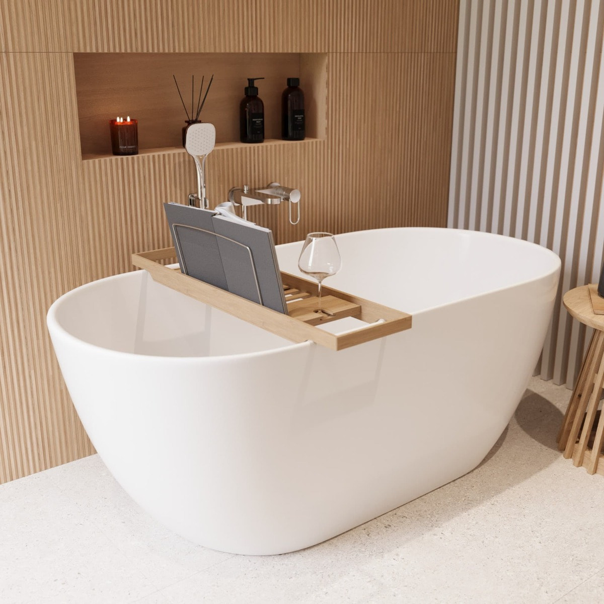 Aulis 160x74 cm Baignoire îlot en marbre Coulé 293L, sans pieds, blanc (SATAU1600)