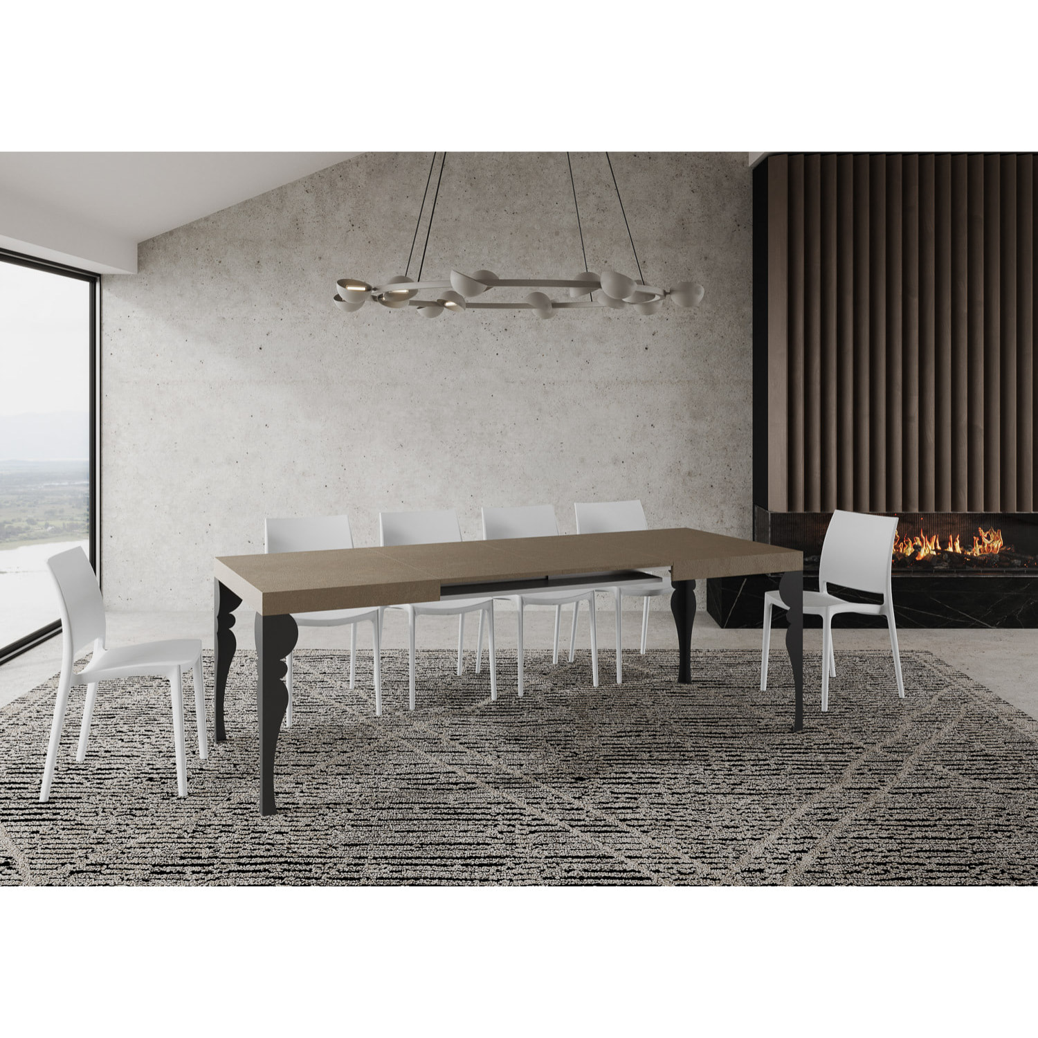 Table extensible 90x140/400 cm Paxon taupe pieds anthracite