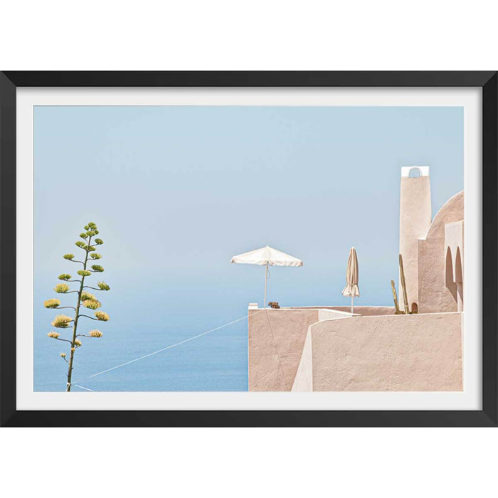 Poster agave au bord de mer Affiche + cadre en bois - Noir