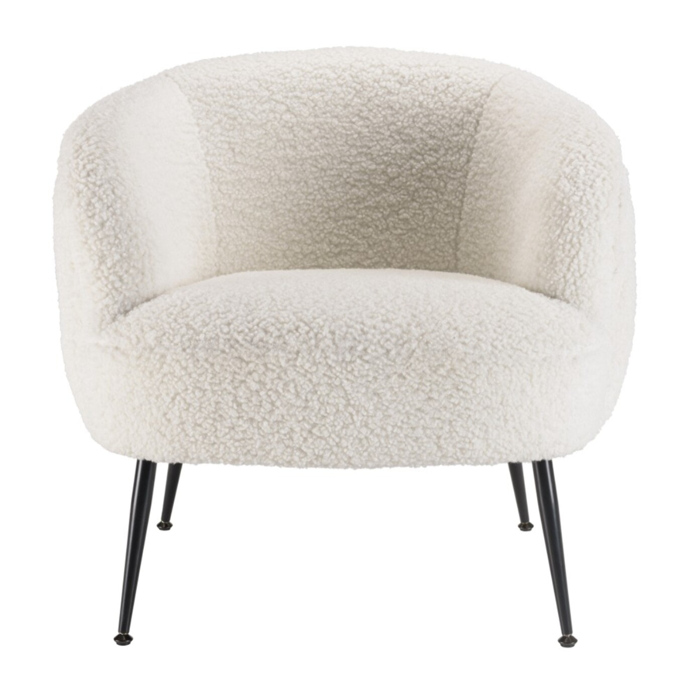 AGATHE - Fauteuil cosy tissu bouclette blanc pieds métal noir