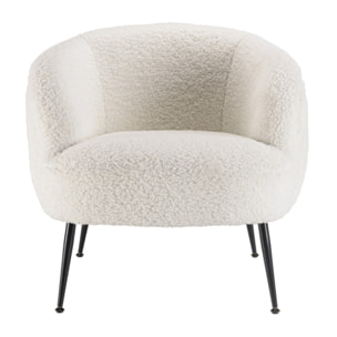 AGATHE - Fauteuil cosy tissu bouclette blanc pieds métal noir