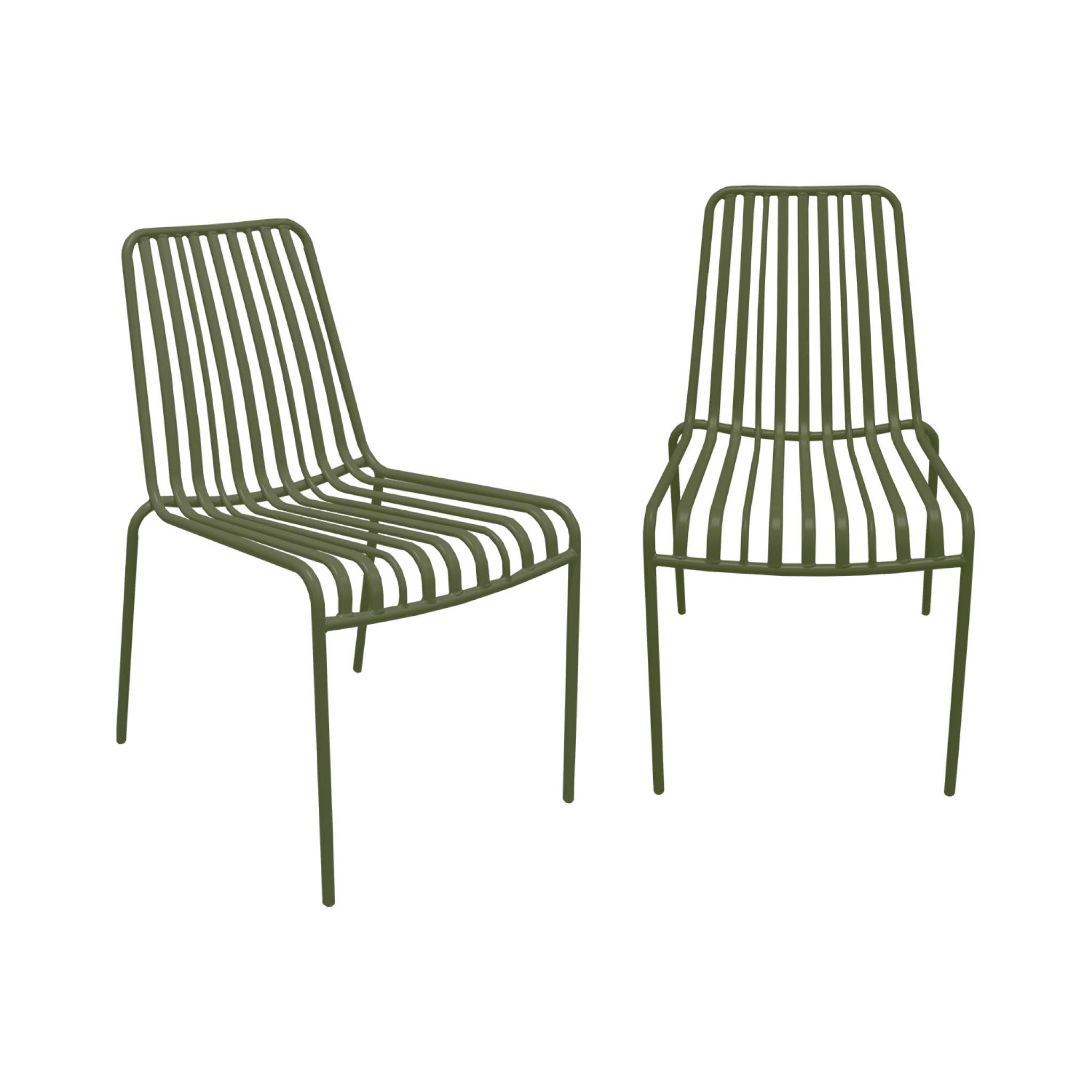 Lot de 2 chaises de jardin FLORIDA kaki empilable en acier. L 59 x P 47.5 x H 78 cm