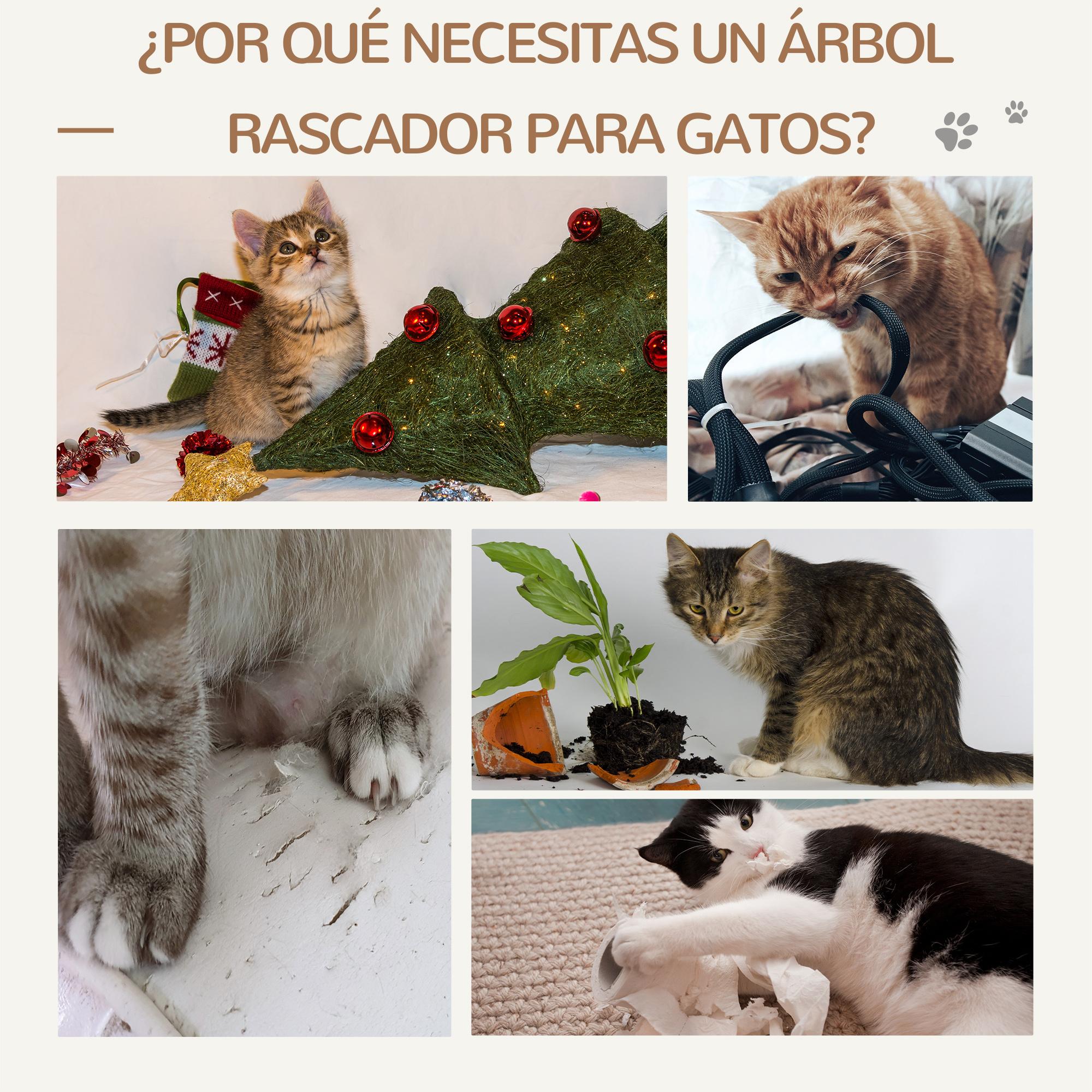 Árbol Rascador para Gatos Altura 124 cm con Plataformas Escalera Cueva y Postes