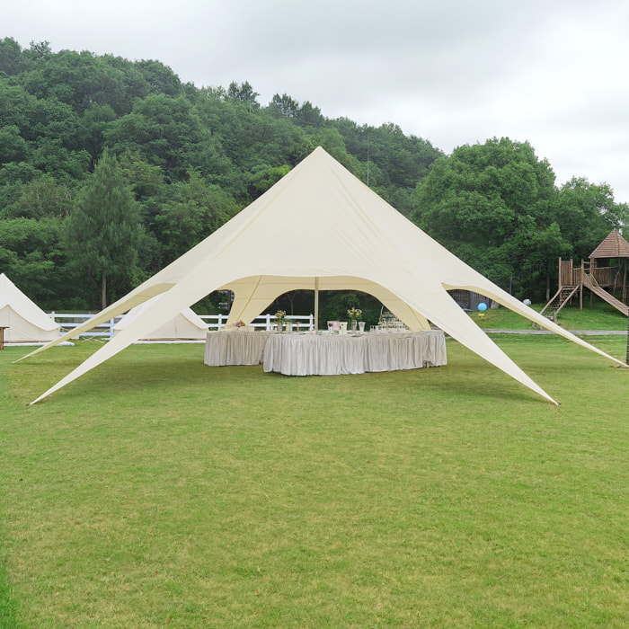 Tente de jardin XXL - tente étoile barnum dim. 10 x 10 x 4 m polyester haute densité beige