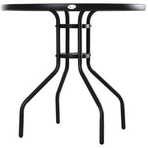 Mesa de Jardín Redonda Mesa Comedor de Cristal Templado con Agujero para Sombrilla y Estructura Metálica para Patio Terraza Balcón Exterior Ø80x72 cm Negro